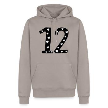 12 Geburtstag mit Herz - Männer Premium Bio Hoodie - Taupe - Vorne - Nico (187cm)