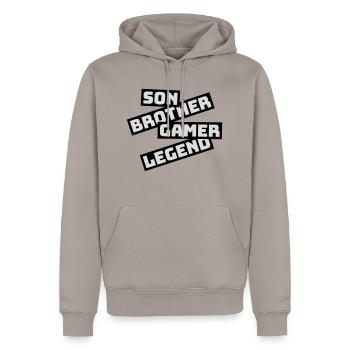 son brother gamer legend - Männer Premium Bio Hoodie - Taupe - Vorne - Nico (187cm)