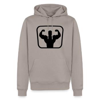 bodybuilding_20 - Männer Premium Bio Hoodie - Taupe - Vorne - Nico (187cm)