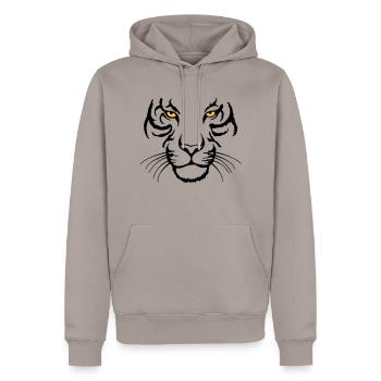 Tiger face - Men’s Premium Organic Hoodie - taupe - Front - Nico (187cm)