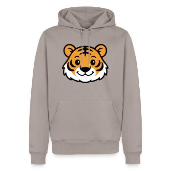 Tiger Gesicht - Männer Premium Bio Hoodie - Taupe - Vorne - Nico (187cm)