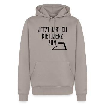 LICENCE TO IRON - Men’s Premium Organic Hoodie - taupe - Front - Nico (187cm)