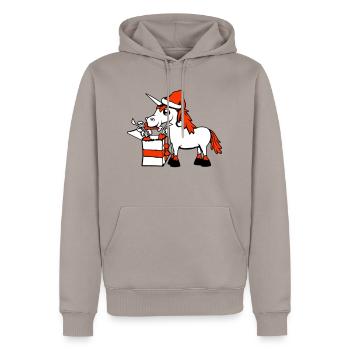 Licorne Noël Père Noël Cadeaux Chapeau - Sweat à capuche Premium bio Homme - taupe - Devant - Nico (187cm)