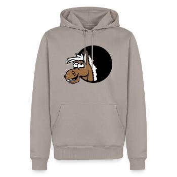 Pferd Lacht Lustig Loch Komisch Grimasse Cartoon - Männer Premium Bio Hoodie - Taupe - Vorne - Nico (187cm)
