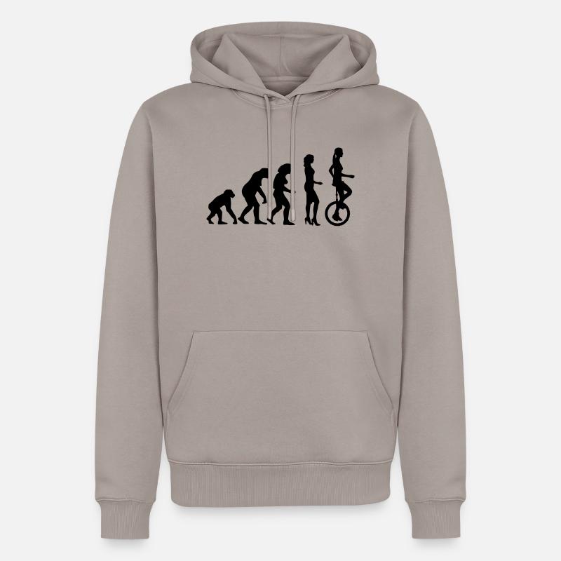 evolution_einradfahrerin_1c - Männer Premium Bio Hoodie - Taupe