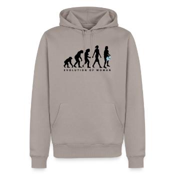 Evolution der Frau Djembe - Männer Premium Bio Hoodie - Taupe - Vorne - Nico (187cm)