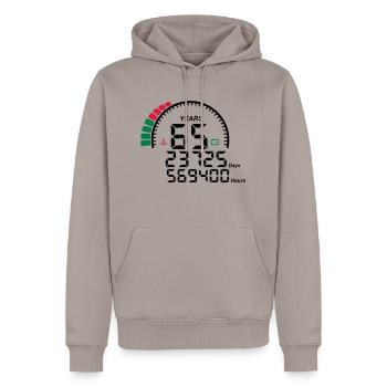 years 65 years anniversary meter - Men’s Premium Organic Hoodie - taupe - Front - Nico (187cm)