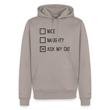 Nice, Naughty As My Cat - Christmas Xmas - Men’s Premium Organic Hoodie - taupe - Front - Nico (187cm)