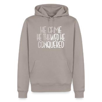 Cool Couples Bodybuilder Dinosaures Humour - Sweat à capuche Premium bio Homme - taupe - Devant - Nico (187cm)