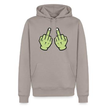 Main du majeur - Sweat à capuche Premium bio Homme - taupe - Devant - Nico (187cm)