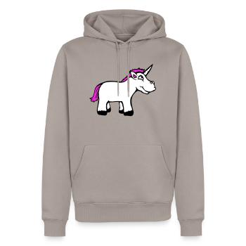 Einhorn Pink Lustig Lächeln Grinsen Cartoon Comic - Männer Premium Bio Hoodie - Taupe - Vorne - Nico (187cm)