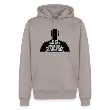 Séance d’entraînement Fitness Motivation Citation - Sweat à capuche Premium bio Homme - taupe - Devant - Nico (187cm)