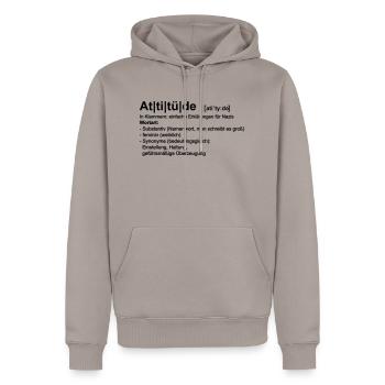 Attitüde - Männer Premium Bio Hoodie - Taupe - Vorne - Nico (187cm)