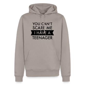 Tu ne peux pas me faire peur J’ai un adolescent - Sweat à capuche Premium bio Homme - taupe - Devant - Nico (187cm)