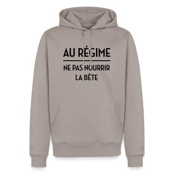 Régime - Diète - Gros - Grosse - Humour - Marrant - Sweat à capuche Premium bio Homme - taupe - Devant - Nico (187cm)
