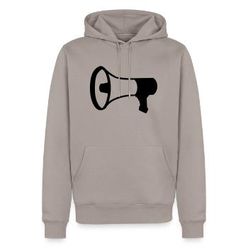 Megaphone - Men’s Premium Organic Hoodie - taupe - Front - Nico (187cm)