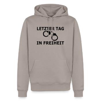 Junggesellenabschied / Junggesellinnenabschied: - Männer Premium Bio Hoodie - Taupe - Vorne - Nico (187cm)