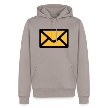 Brief Umschlag - Männer Premium Bio Hoodie - Taupe - Vorne - Nico (187cm)