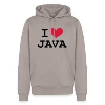 I Love Java [Developer / Geek] - Männer Premium Bio Hoodie - Taupe - Vorne - Nico (187cm)