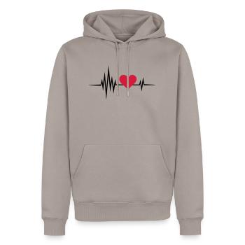 Herz Frequenz Puls heartbeat Herzschlag Welle - Männer Premium Bio Hoodie - Taupe - Vorne - Nico (187cm)