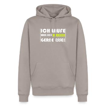 Ich laufe weil ich wirklich gerne esse - Männer Premium Bio Hoodie - Taupe - Vorne - Nico (187cm)