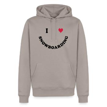 I love Snowboarding - Männer Premium Bio Hoodie - Taupe - Vorne - Nico (187cm)