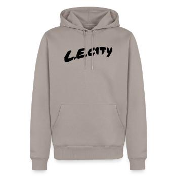 LE City 02 - Männer Premium Bio Hoodie - Taupe - Vorne - Nico (187cm)
