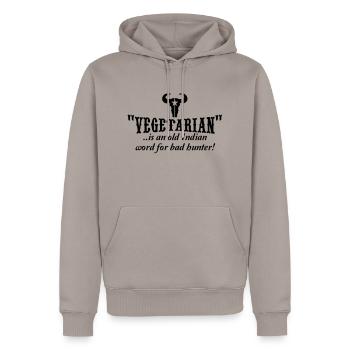 "vegetarian" is an old word for bad hunter - Men’s Premium Organic Hoodie - taupe - Front - Nico (187cm)
