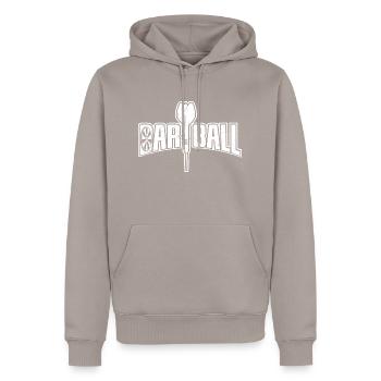 DartBall Vintage Distressed - Men’s Premium Organic Hoodie - taupe - Front - Nico (187cm)