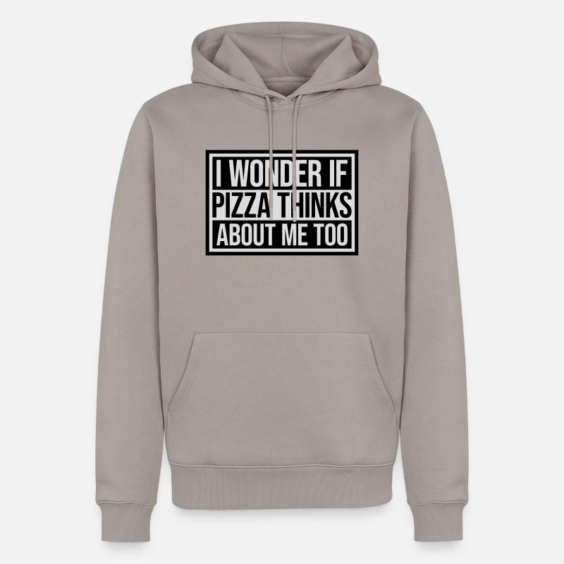 pizza thinks about me - Männer Premium Bio Hoodie - Taupe