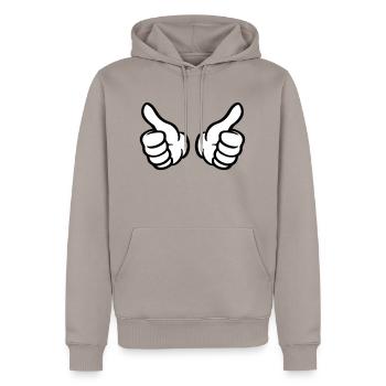pouces levés main comme - Sweat à capuche Premium bio Homme - taupe - Devant - Nico (187cm)