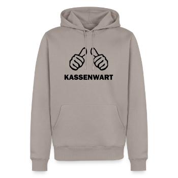 kassenwart - Männer Premium Bio Hoodie - Taupe - Vorne - Nico (187cm)