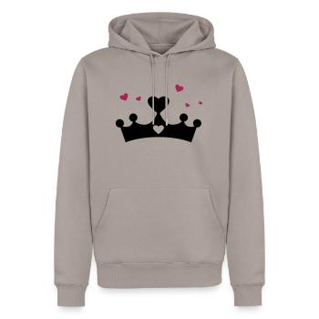 Princess, Crown, Hearts, Love, Fairytale, Monogram - Sweat à capuche Premium bio Homme - taupe - Devant - Nico (187cm)