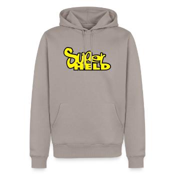 super-héros - Sweat à capuche Premium bio Homme - taupe - Devant - Nico (187cm)