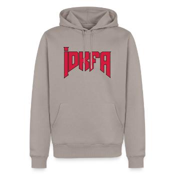 Doom Cheat-Code "idkfa" - Männer Premium Bio Hoodie - Taupe - Vorne - Nico (187cm)