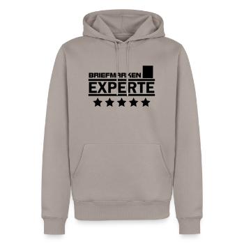 briefmarken experte - Männer Premium Bio Hoodie - Taupe - Vorne - Nico (187cm)
