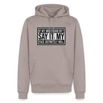Mon visage le fera certainement - Sweat à capuche Premium bio Homme - taupe - Devant - Nico (187cm)