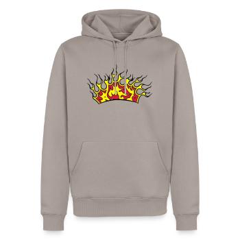 Fire flames crown - Men’s Premium Organic Hoodie - taupe - Front - Nico (187cm)