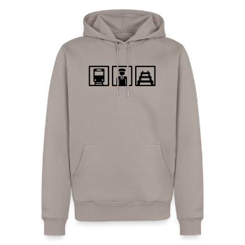 Conducteur de train - Sweat à capuche Premium bio Homme - taupe - Devant - Nico (187cm)