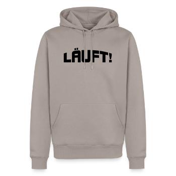 Läuft! - Männer Premium Bio Hoodie - Taupe - Vorne - Nico (187cm)