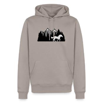 Berge Wald Natur Pferd - Männer Premium Bio Hoodie - Taupe - Vorne - Nico (187cm)