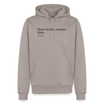 Harte Schale, weicher Kern. - Männer Premium Bio Hoodie - Taupe - Vorne - Nico (187cm)