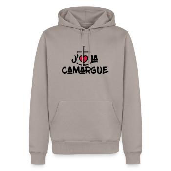 j'aime la Camargue - Sweat à capuche Premium bio Homme - taupe - Devant - Nico (187cm)