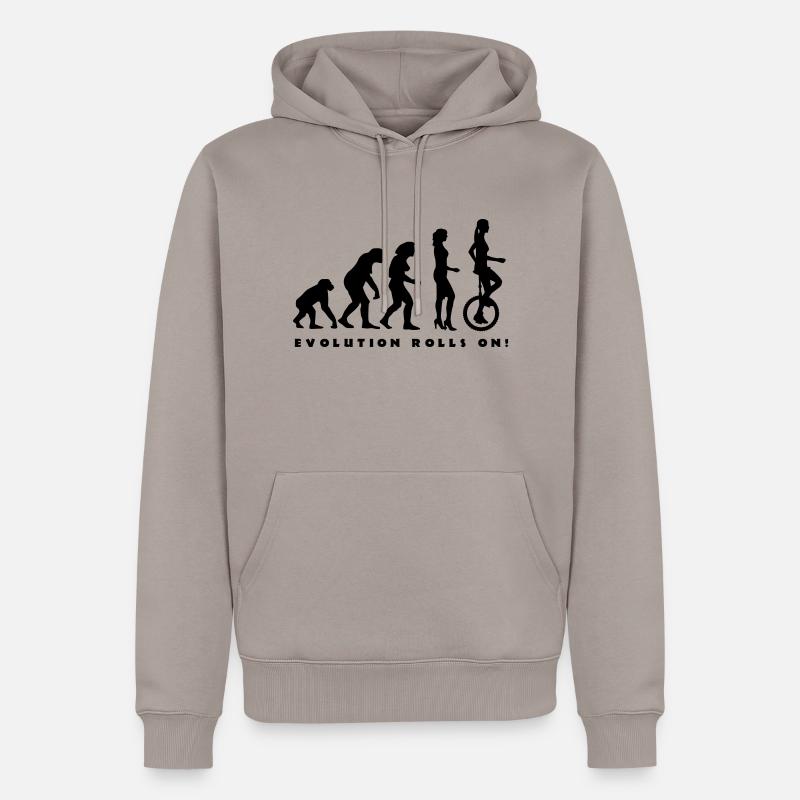 evolution_einradfahrerin_1c_b - Sweat à capuche Premium bio Homme - taupe