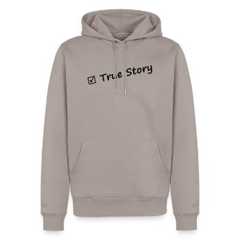 true_story - Männer Premium Bio Hoodie - Taupe - Vorne - Nico (187cm)