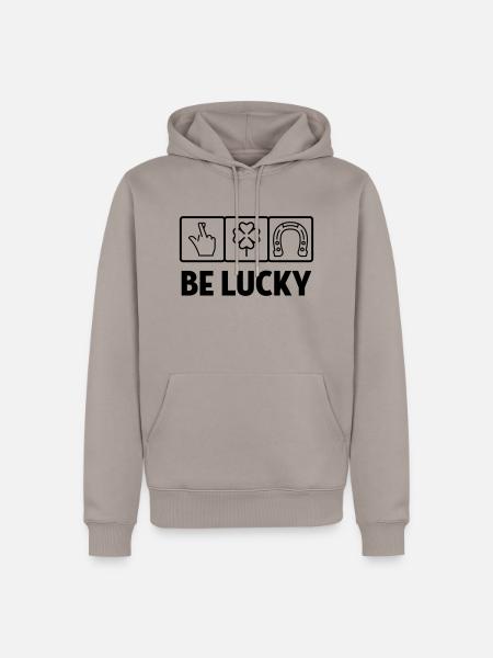 Glück / Glücklicher / Luck / Lucky - Männer Premium Bio Hoodie - Taupe