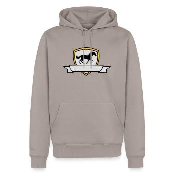 Banner Pferd Wappen Schild - Männer Premium Bio Hoodie - Taupe - Vorne - Nico (187cm)