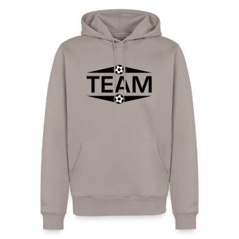 Fussball Team - Männer Premium Bio Hoodie - Taupe - Vorne - Nico (187cm)