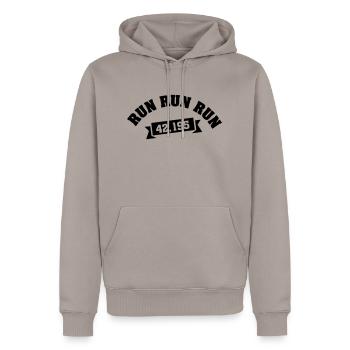 Run Run Run 42,195 (Marathon) - Männer Premium Bio Hoodie - Taupe - Vorne - Nico (187cm)