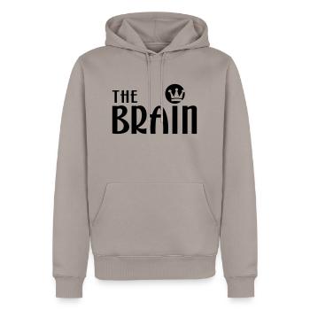 THE BRAIN - Männer Premium Bio Hoodie - Taupe - Vorne - Nico (187cm)